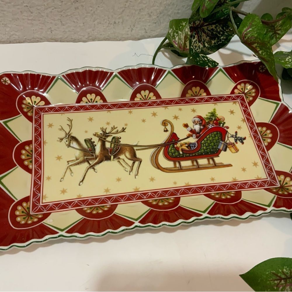 New Villeroy & Boch Toy's Fantasy Santa Sleigh Christmas Cake Plate Tray 13”x8”